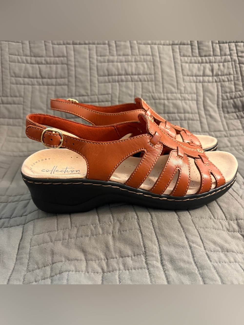 Clarks Lexi Marigold Brown Leather Wedge Sandals Women 8.5 M